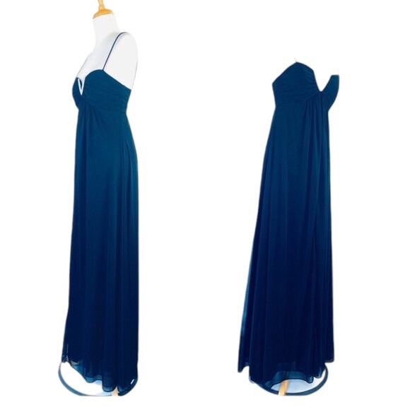 Betsy & Adam Size 6 Black Evening Gown With Rhinestone V-Neckline & Spaghetti St - Picture 7 of 12